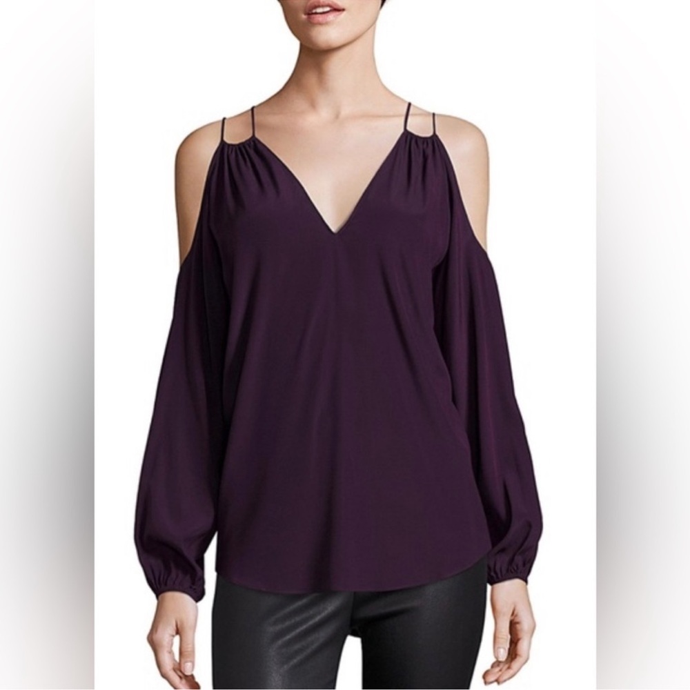 •Ramy Brook Women's Purple Cold Shoulder Top Silk
